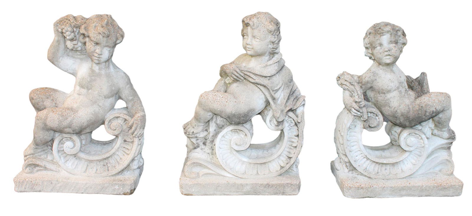 Lot of 3 cast garden stone cherub sculptures (1 of 17)