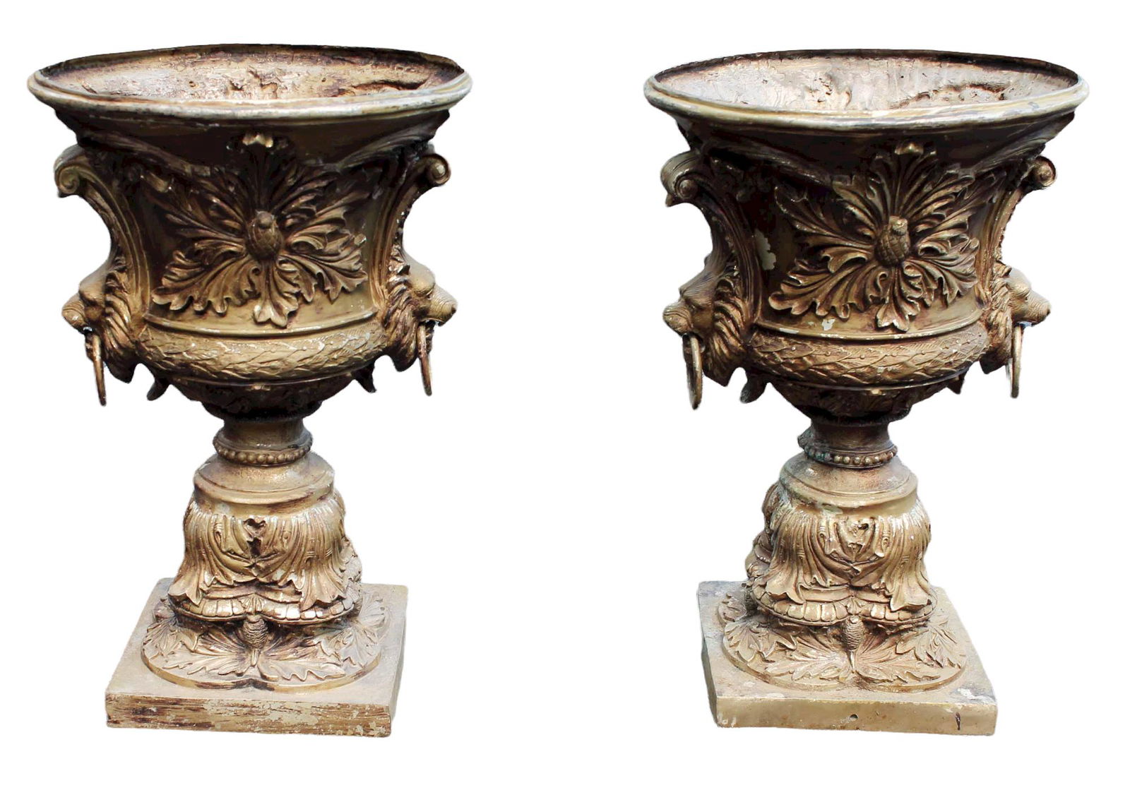 Pair bronze garden urns with lions (1 of 8)