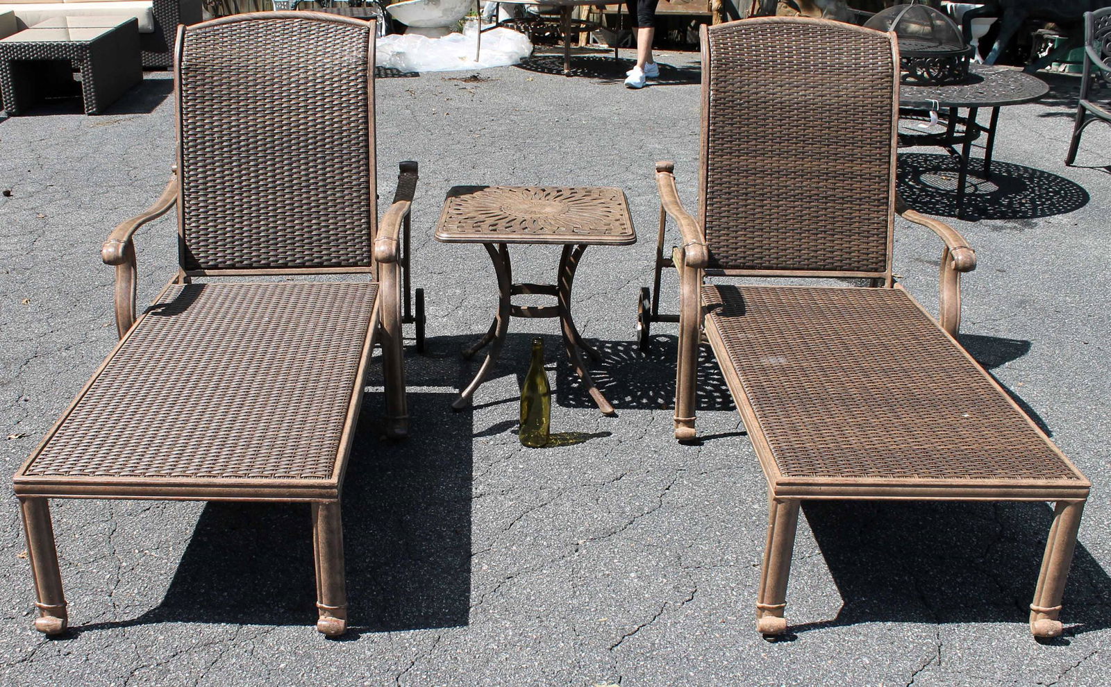 Pair cast aluminum chaise lounge chairs & side table (1 of 12)