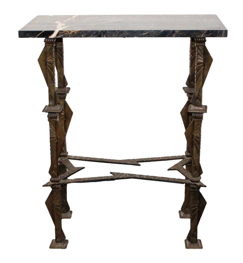 Brutalist side table in iron with portoro marble (1 of 16)