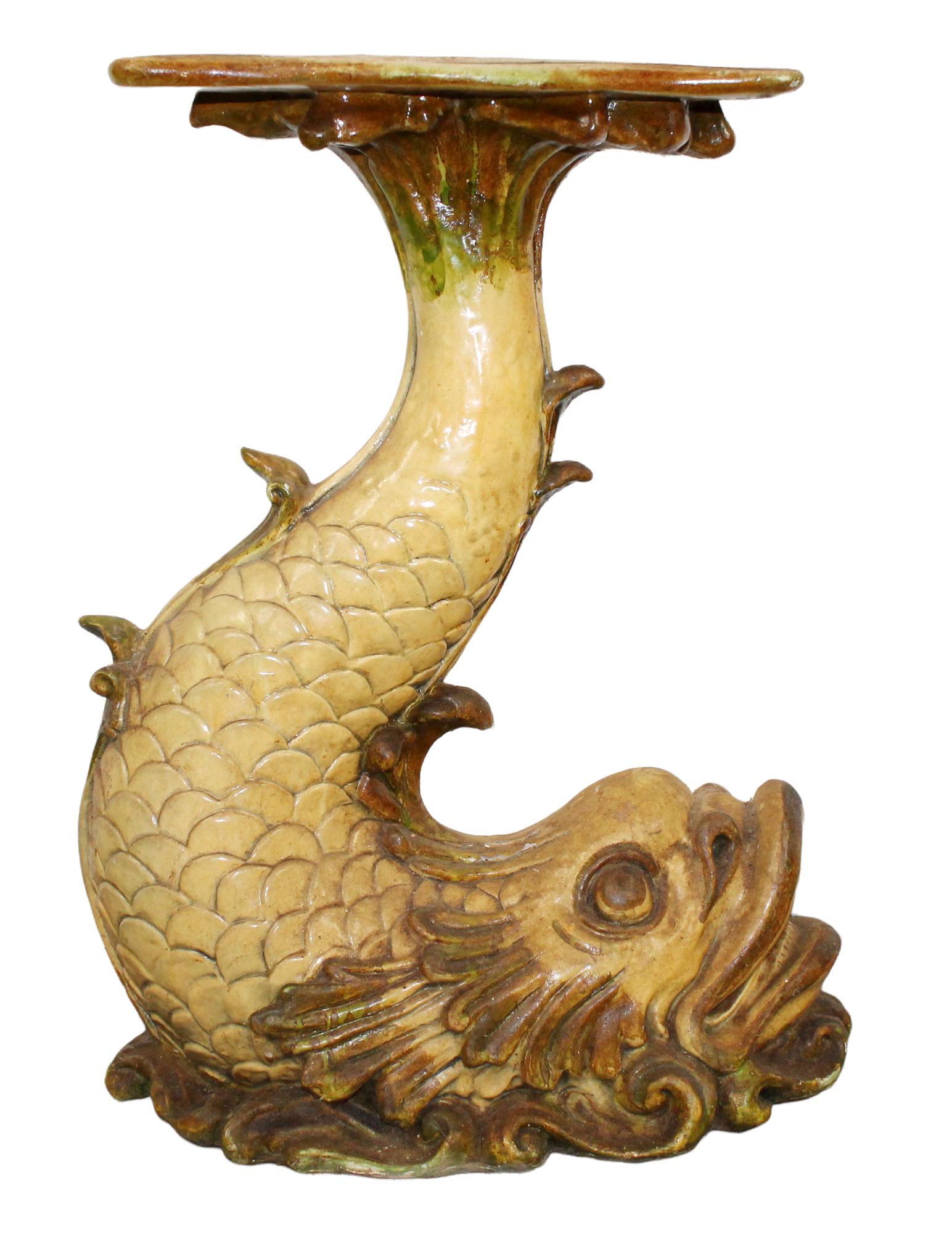 Polychrome mythological dolphin base side table by Marwal Industries (1 of 8)