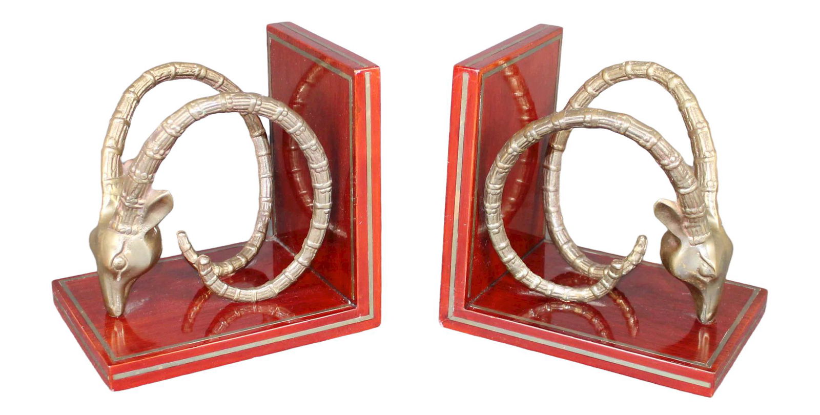 Pair of brass and mahogany ibex head bookends (1 of 8)