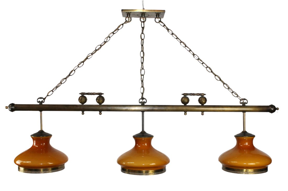 American brass 3 arm billiard light with milk glass shades (1 of 7)