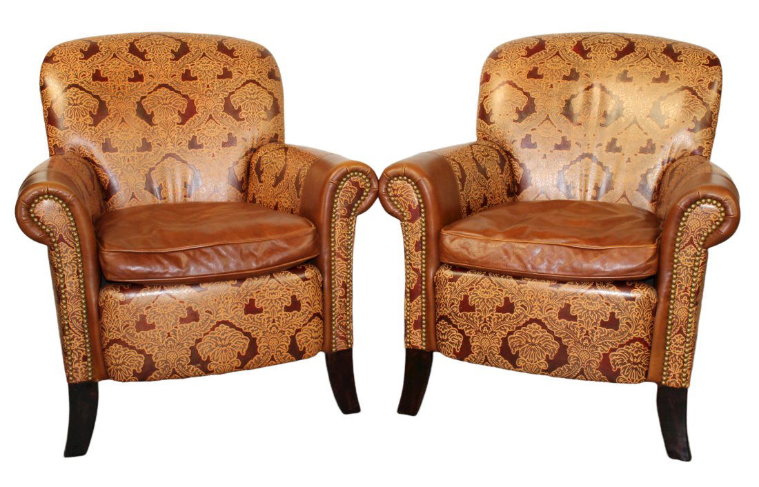 Pair of embossed leather club chairs (1 of 9)