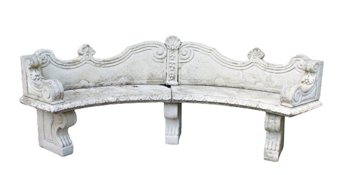 Curved cast stone garden bench (1 of 9)