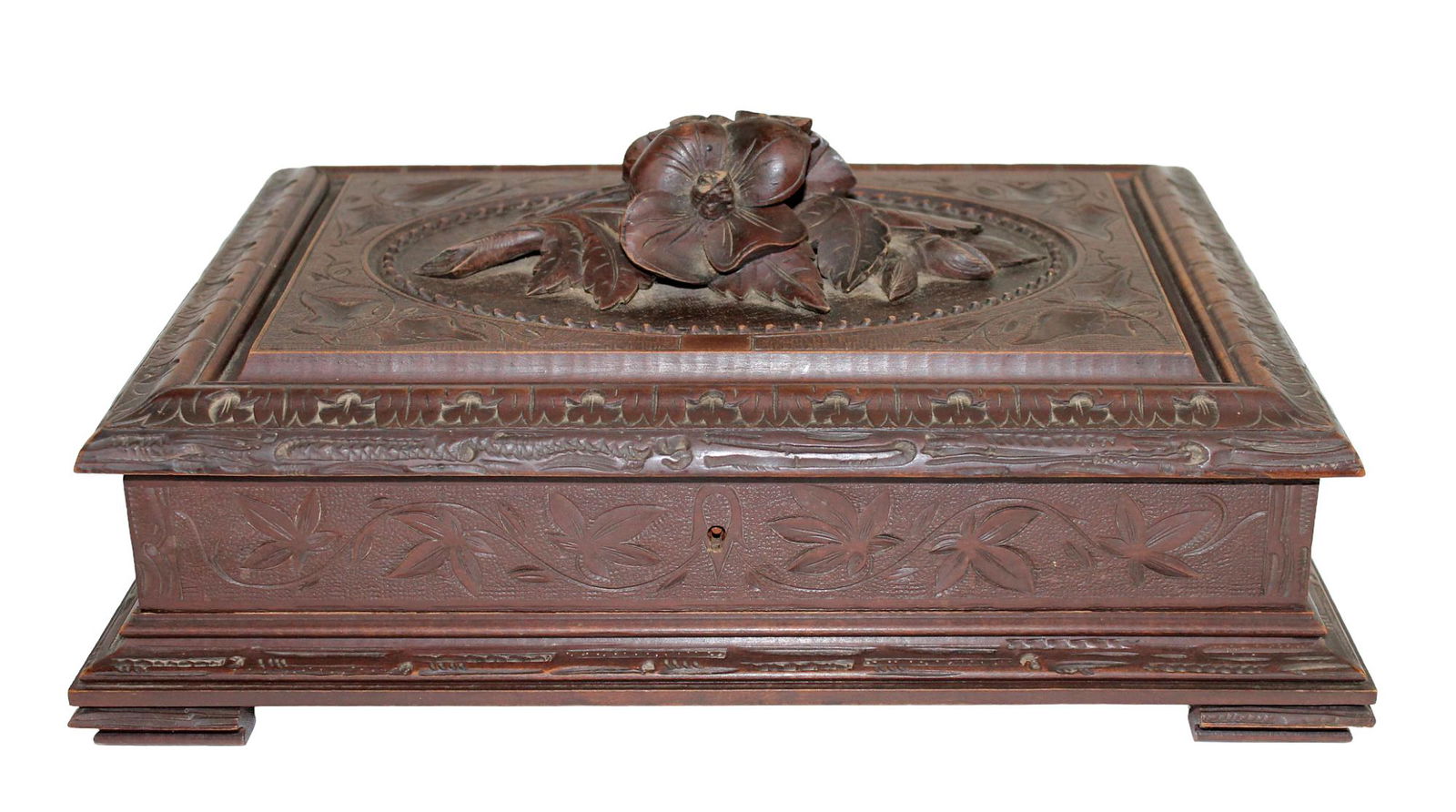 French Black Forest carved walnut dresser box (1 of 11)