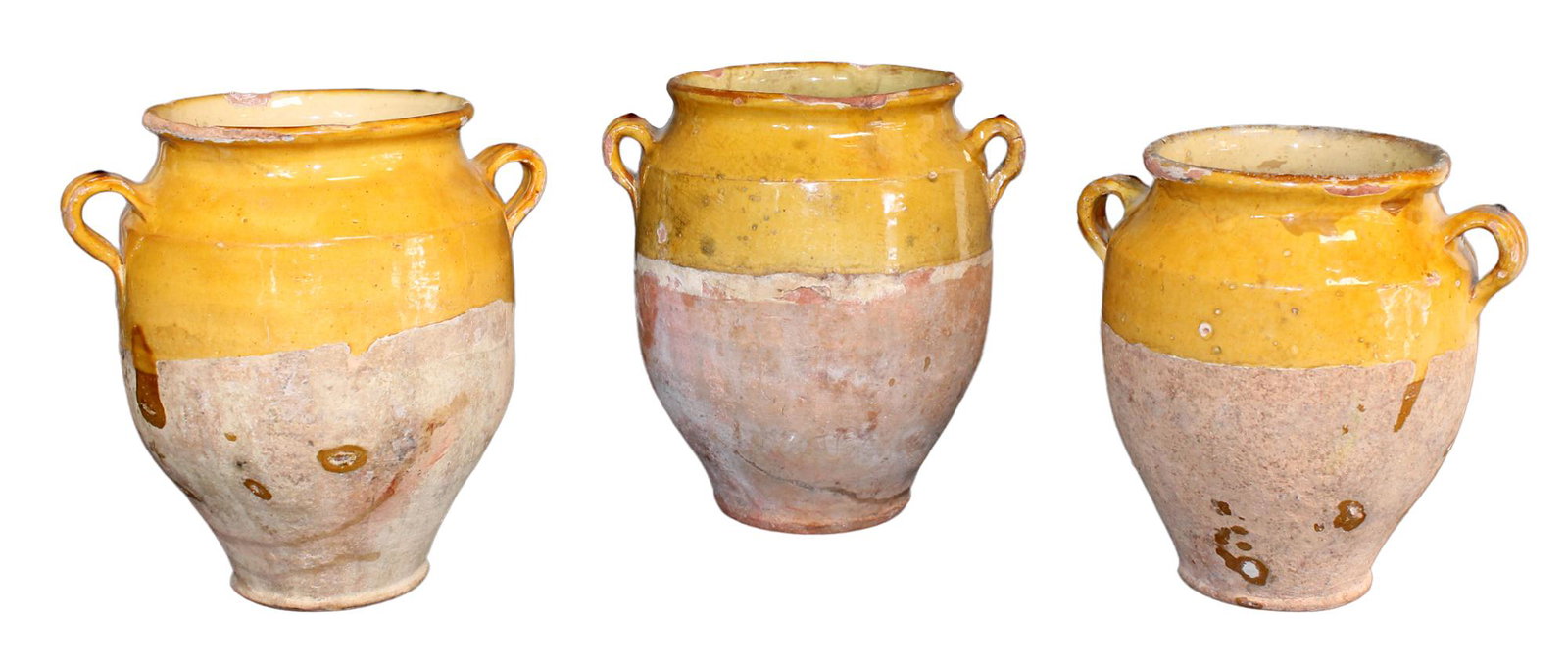 Lot of 3 French slip glazed terra cotta confit pots (1 of 11)