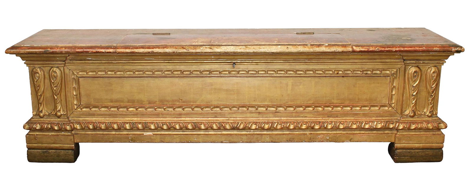 Italian gold leaf carved hall bench with lift top storage (1 of 7)