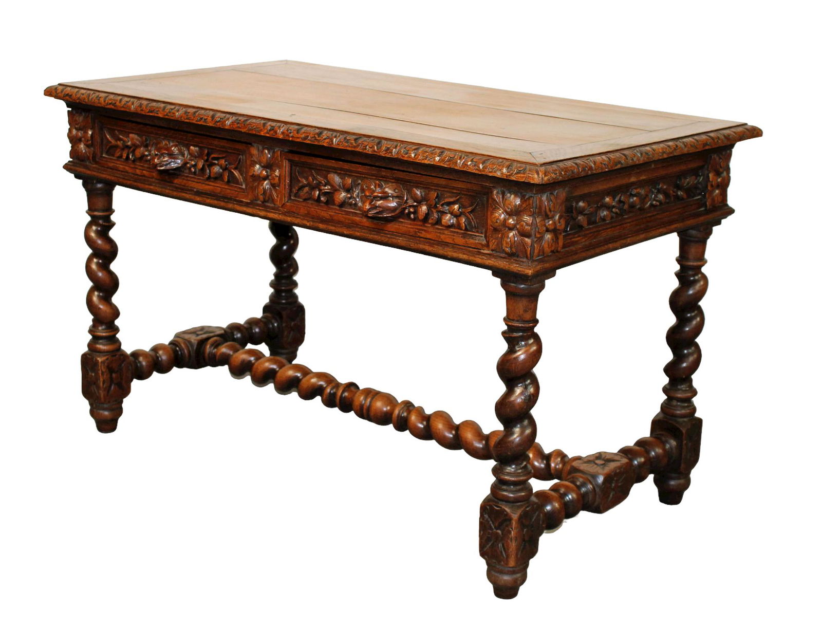 French Louis XIII bureau plat desk in carved oak (1 of 8)