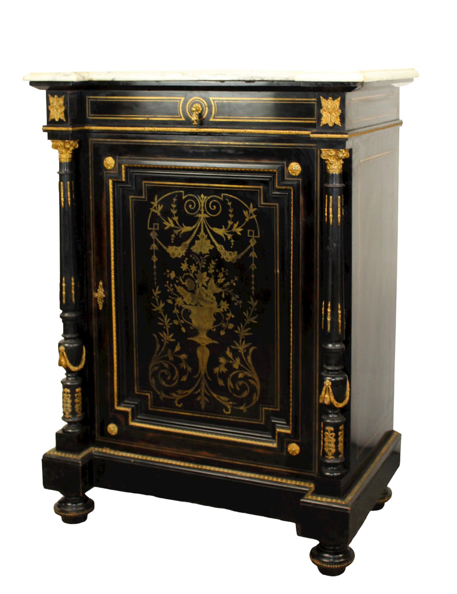 French Napoleon III ebonized boulle cabinet (1 of 10)