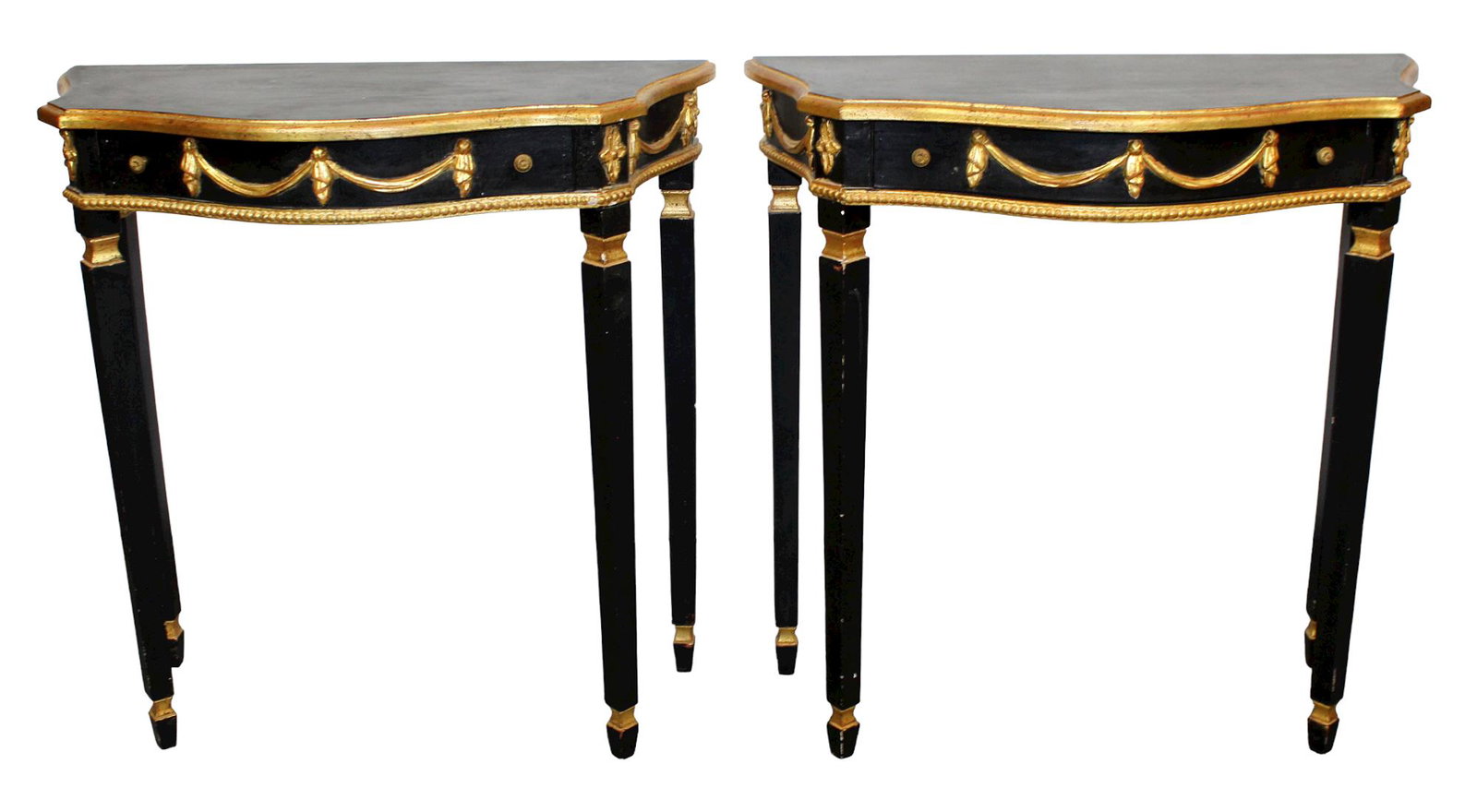 Pair of Italian black and gold consoles (1 of 8)