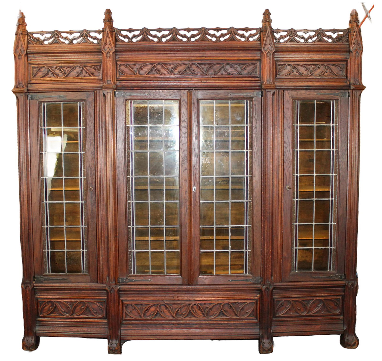 French Gothic Revival 4 door oak bookcase (1 of 9)