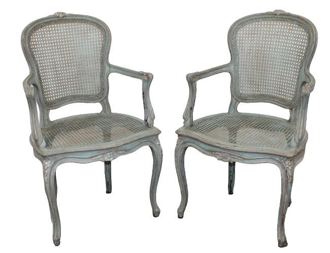 Pair of Louis XV style painted caned armchairs (1 of 5)