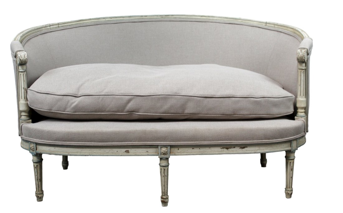 French Louis XVI style curved side painted settee (1 of 9)
