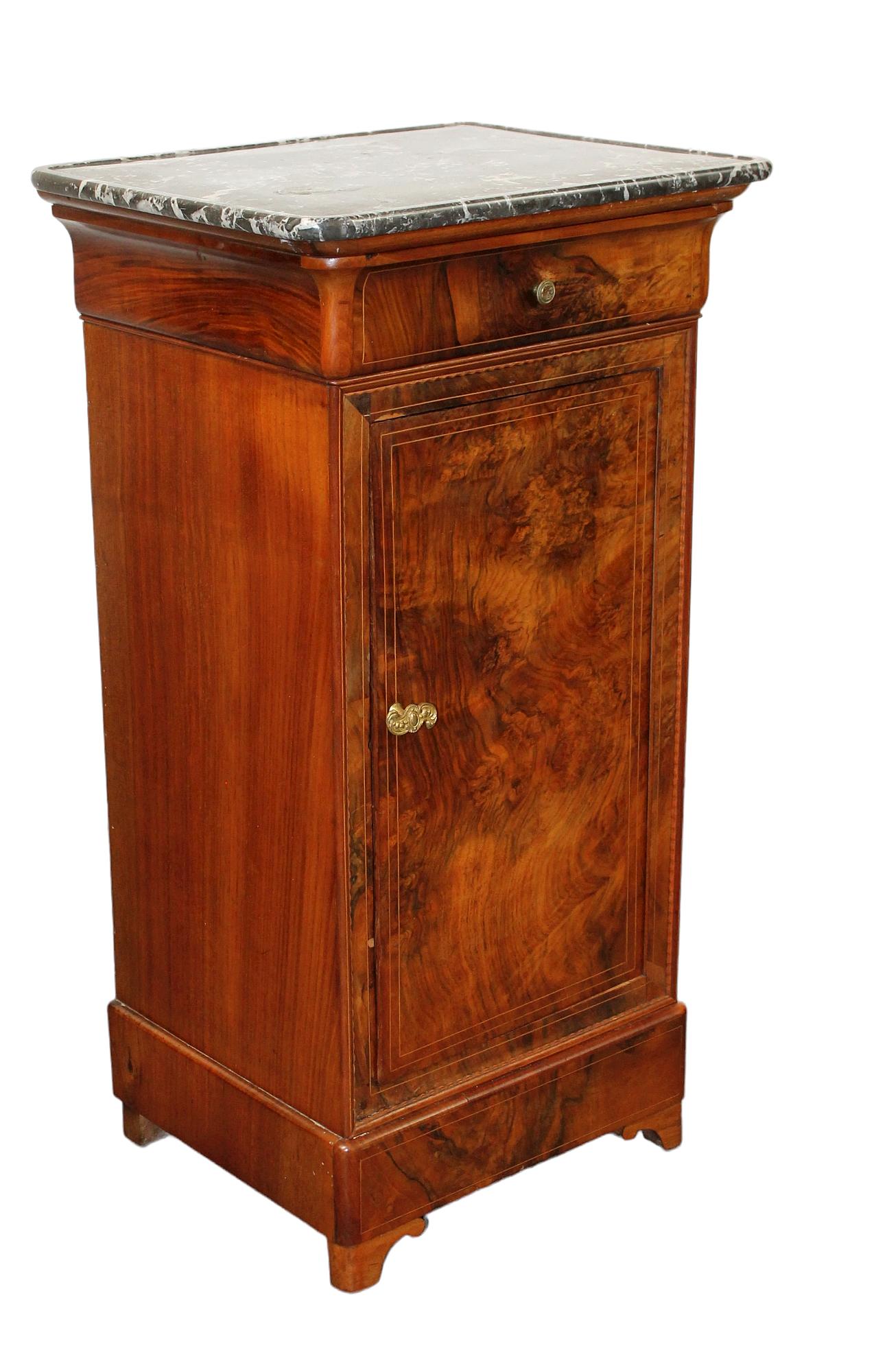 French Louis Philippe nightstand in burled walnut with marble top (1 of 6)
