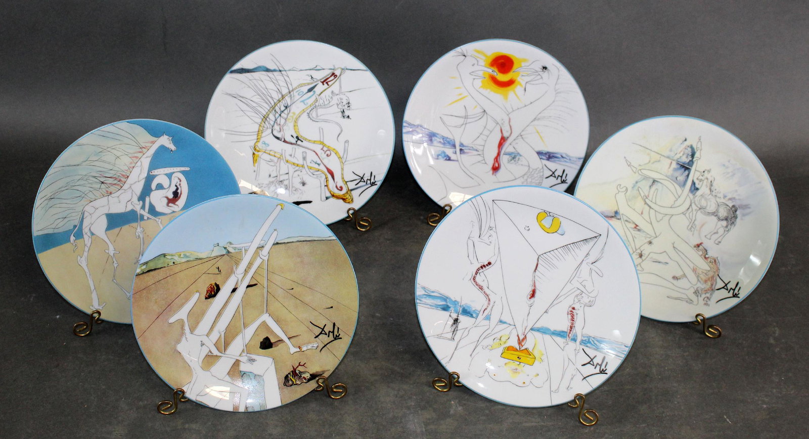 Set of 6 Limoges Salvador Dali La Conquete du Cosmos limited edition plates (1 of 7)