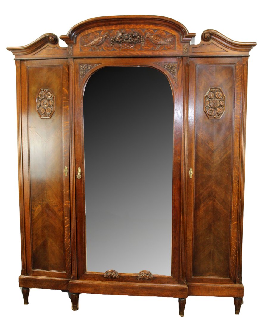 French Art Deco triple armoire in walnut (1 of 7)