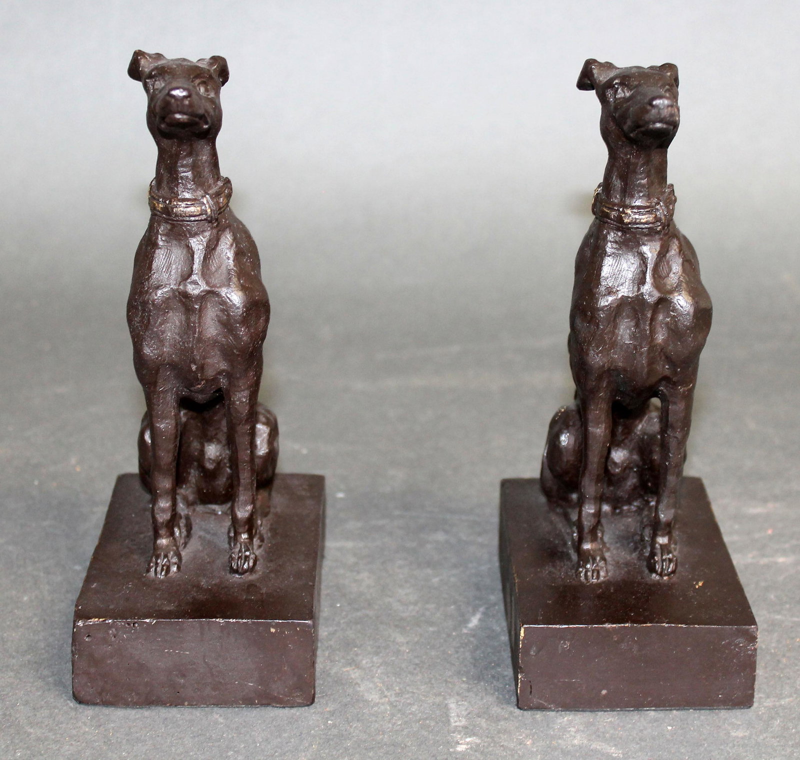 Pair of bronze seated greyhound dog bookends (1 of 8)