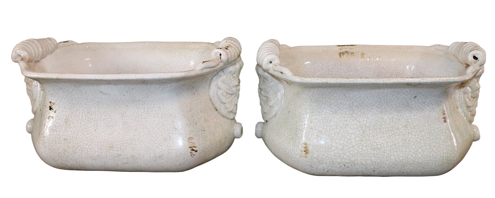 Pair of crackle finish ceramic white cache pots (1 of 10)