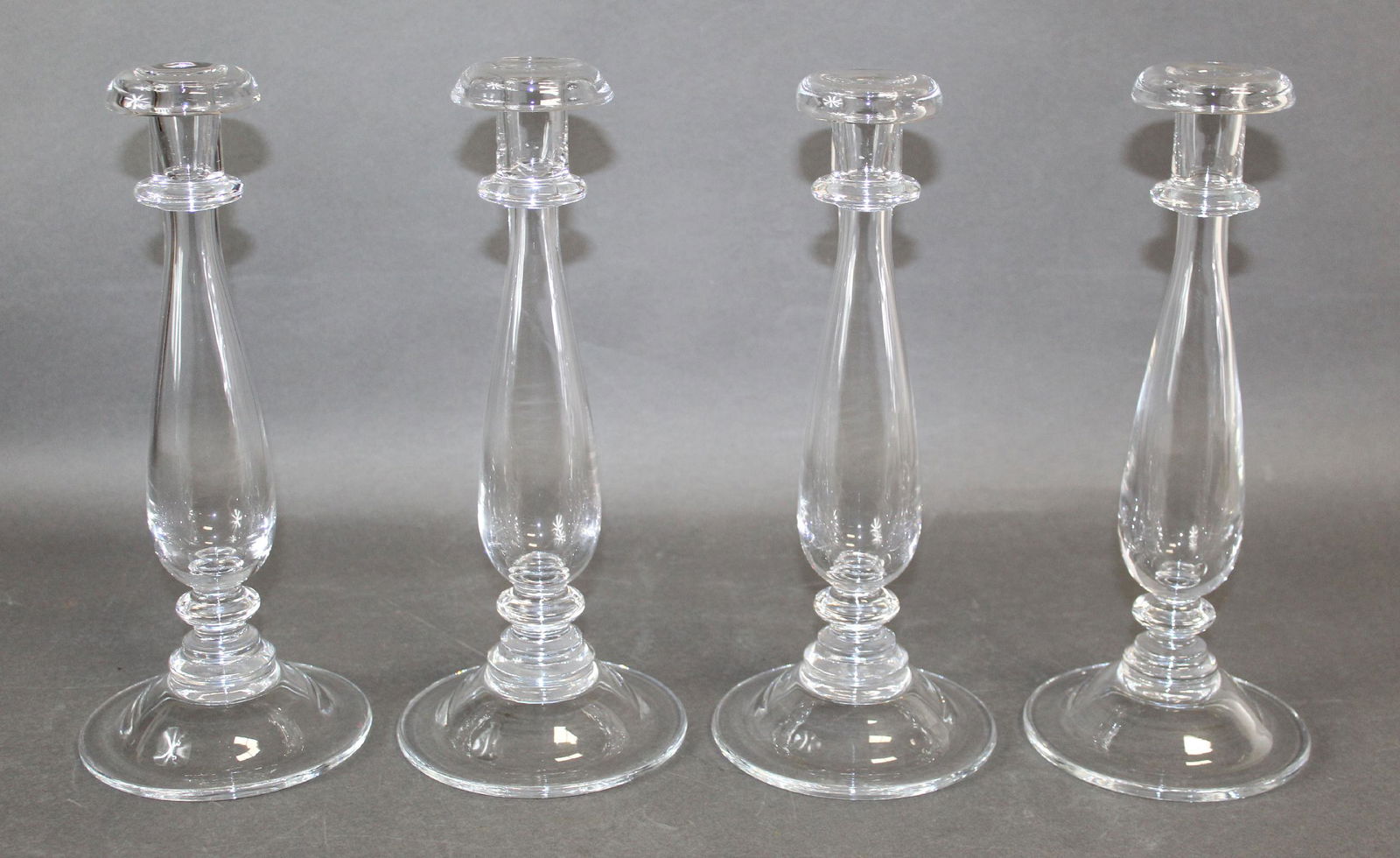 Lot of 4 William Yeoward tall crystal taper candle holders: Lot of 4 William Yeoward tall crystal taper candle holders 12 1/4"h x 5 1/4"diam