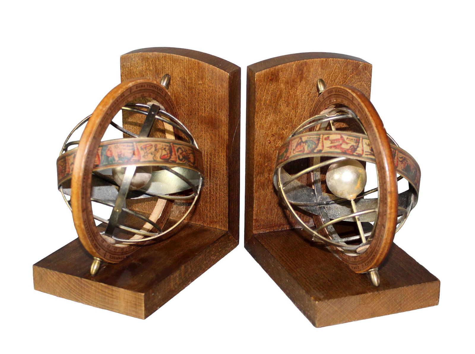 Pair of Italian zodiac globe bookends: Pair of Italian zodiac globe bookends. 6 1/4"h x 4"w x 5 1/2"d