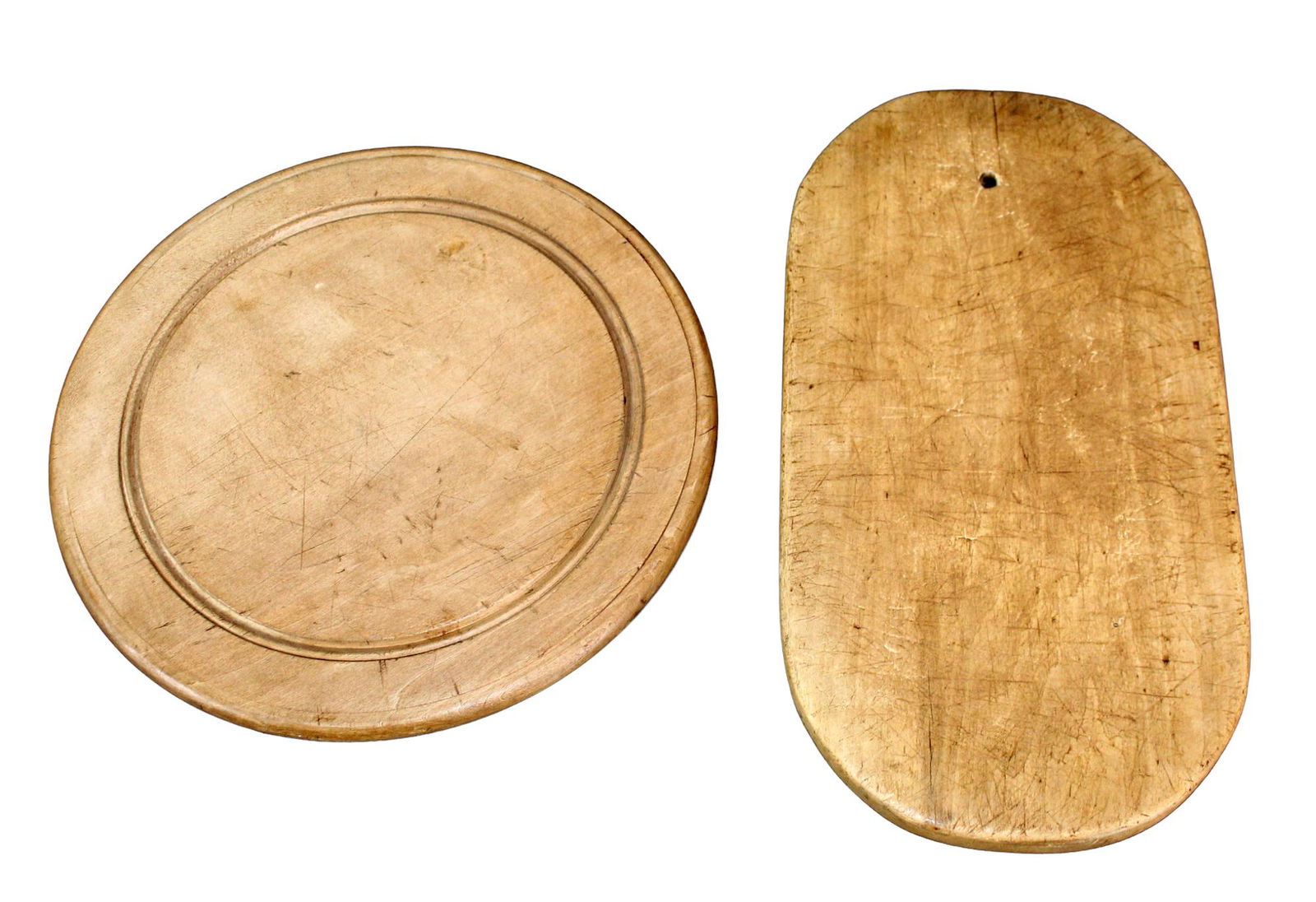 Lot of 2 French Provincial cutting boards: Lot of 2 French Provincial cutting boards 14 7/8"l x 8"w and 11 5/8"diam