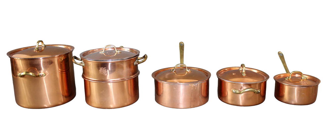 Lot Of 5 Portuguese Copper Pots With Lids