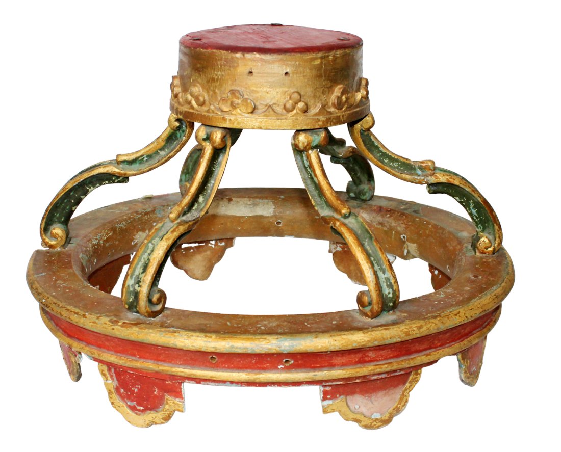 Italian parcel gilt and painted wood corona bed canopy crown (1 of 10)