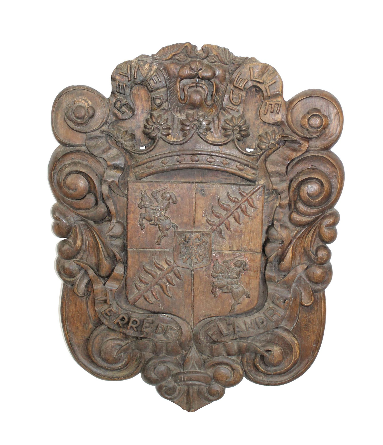 French carved walnut coat of arms crest (1 of 10)