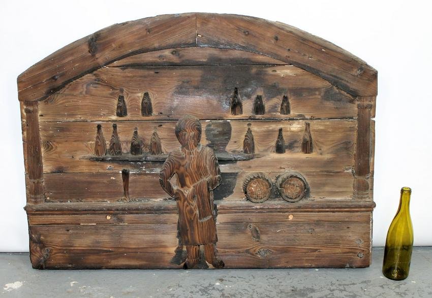 Relief carved pine tavern scene panel (1 of 8)