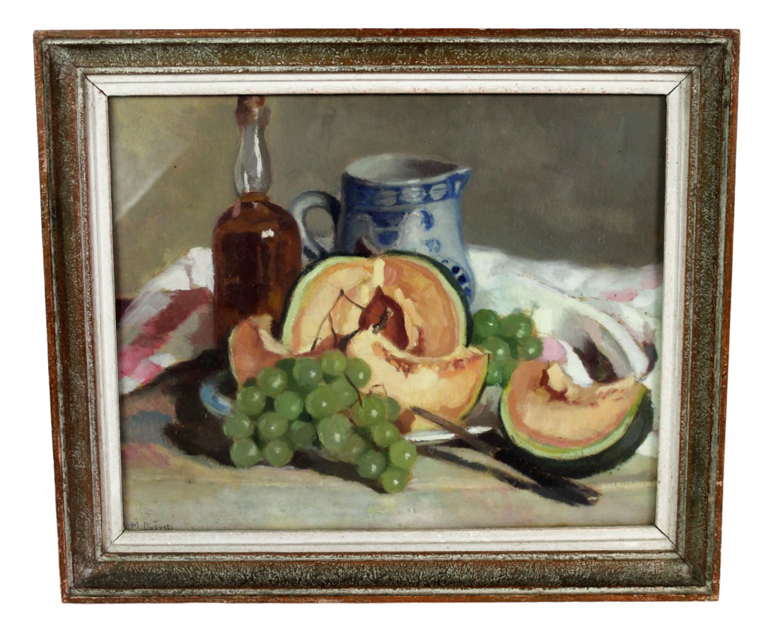 French oil on canvas painting still life with melon & grapes (1 of 7)