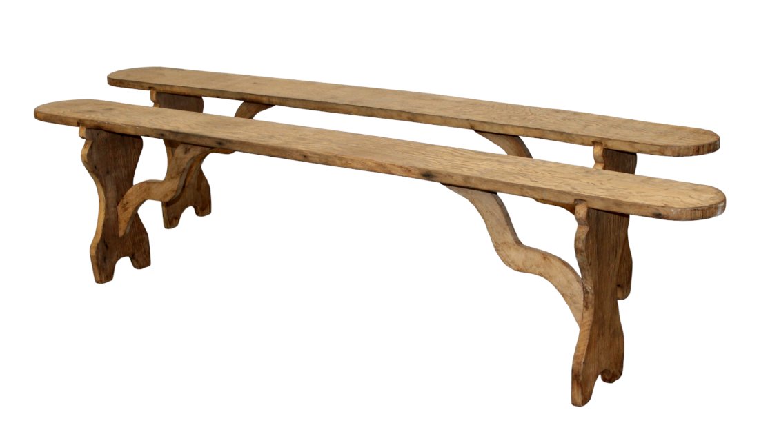 Pair French backless benches in weathered oak (1 of 6)