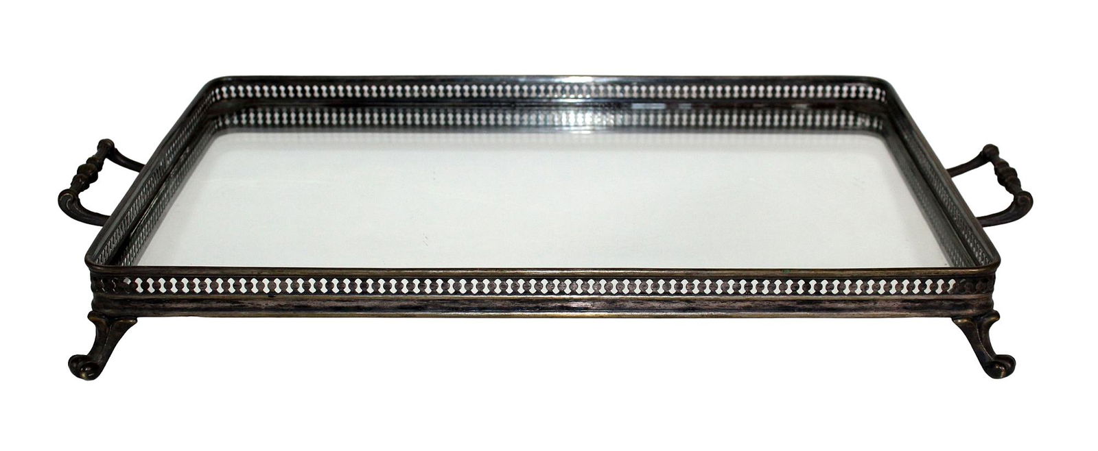 French silverplate galleried tray with mirrored plateau (1 of 7)