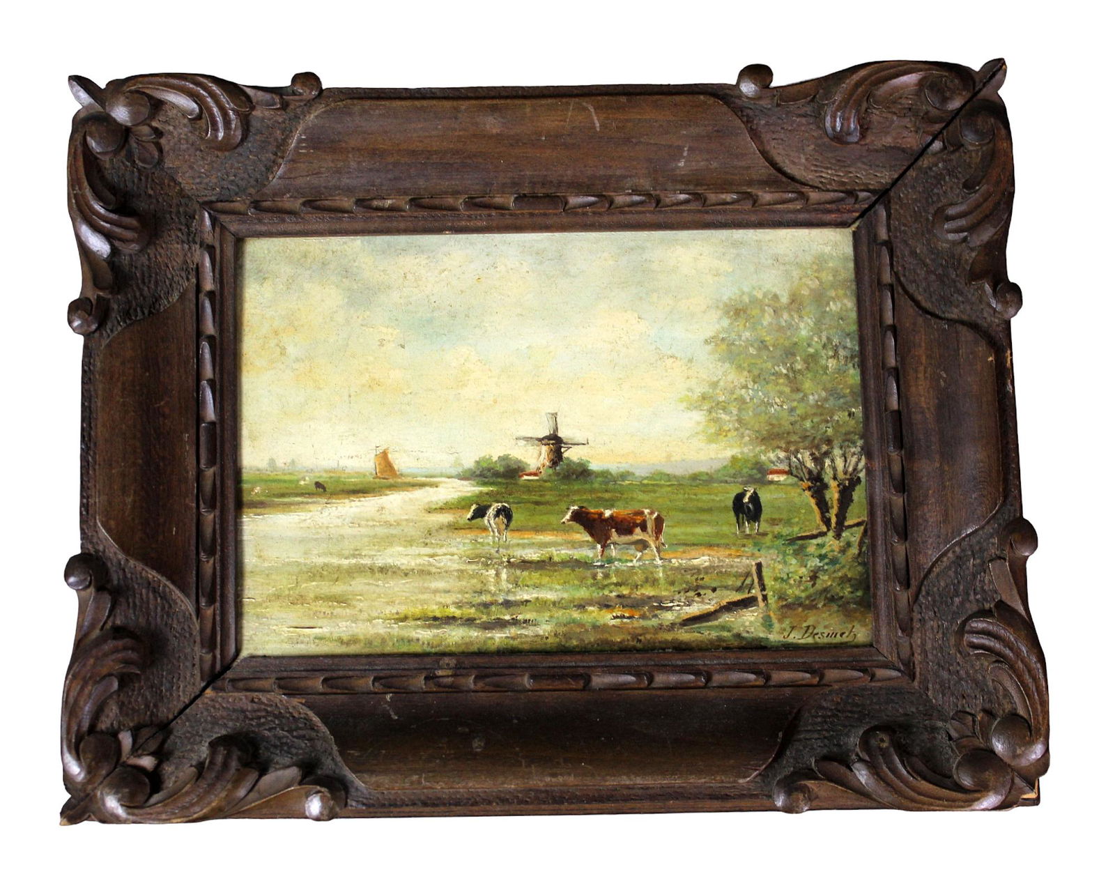 French oil on board painting pastoral landscape with cows (1 of 9)