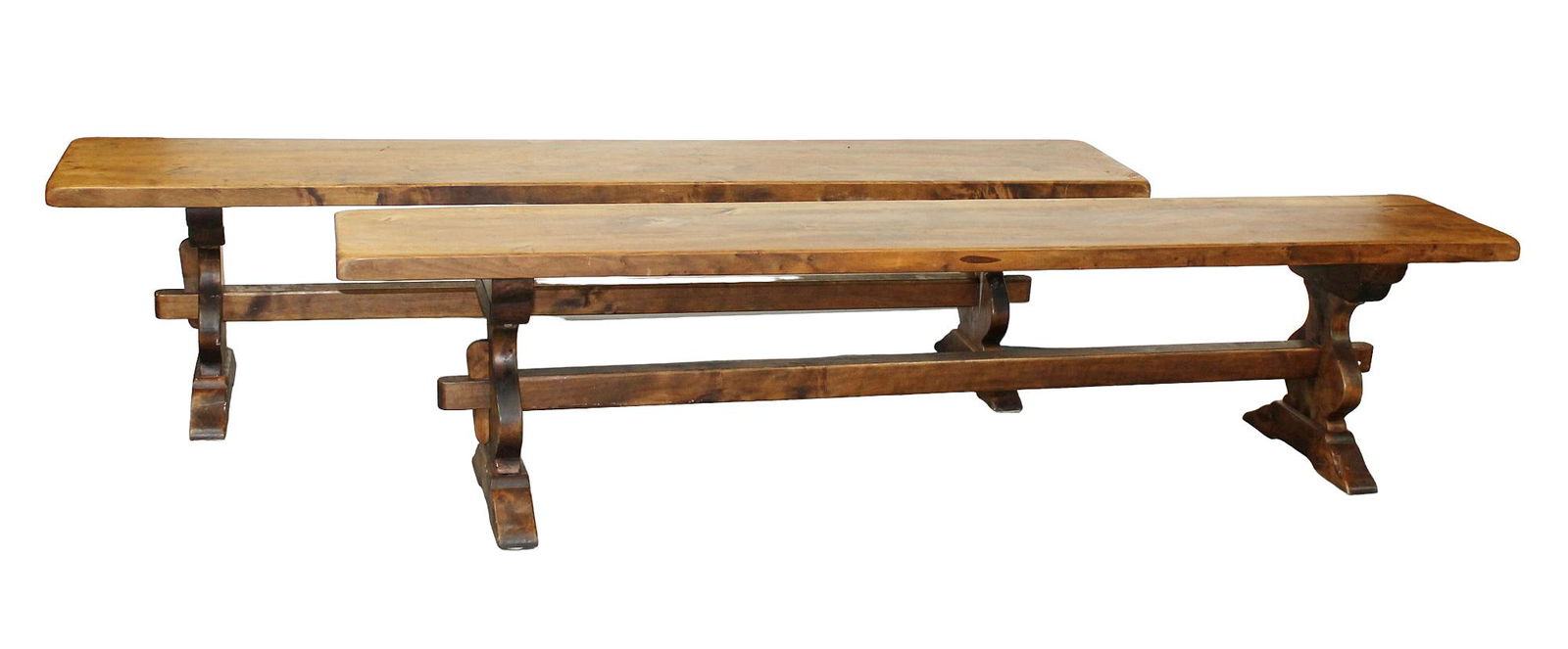 Pair of French farmhouse benches in walnut (1 of 5)