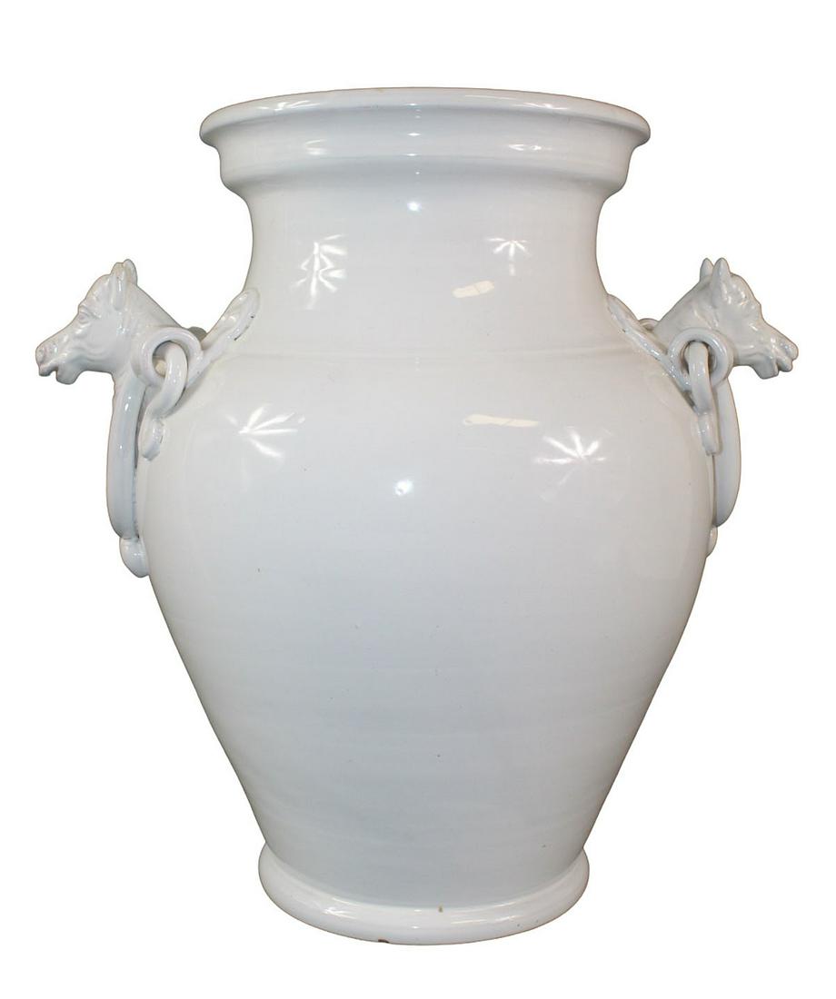 Large French glazed terra cotta urn with horse head (1 of 11)