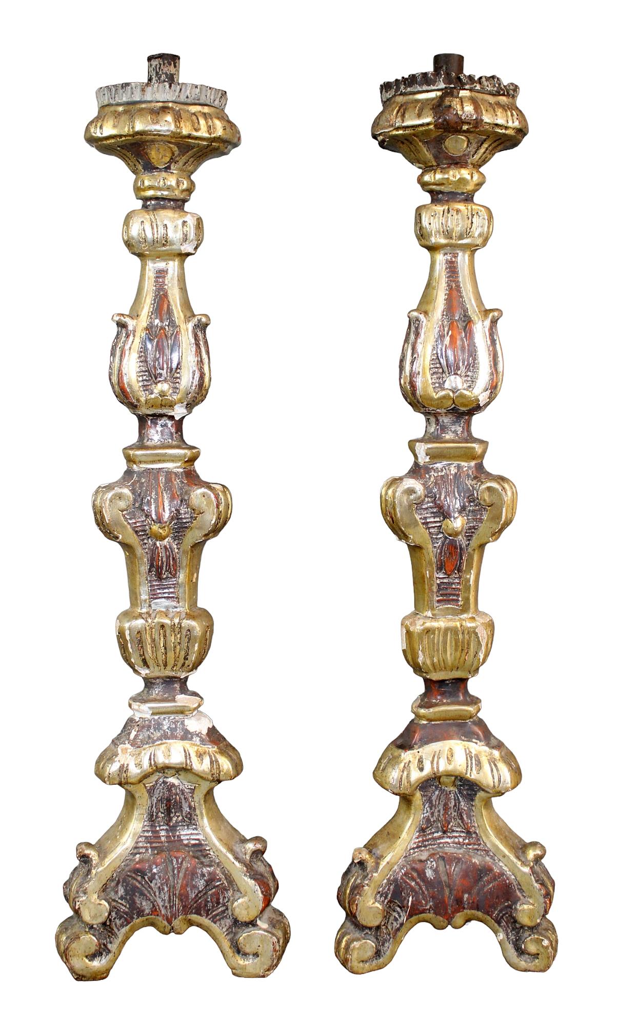 Pair of French carved polychrome altar candle holders (1 of 14)
