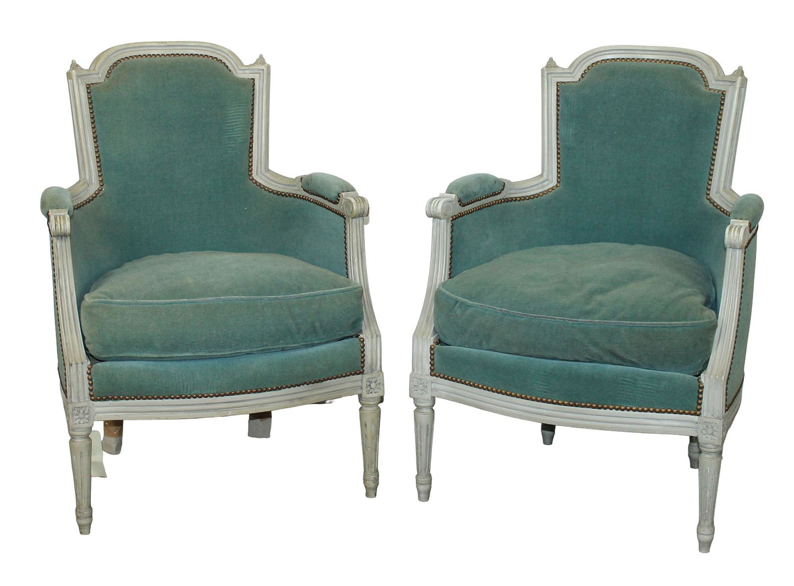 Pair French Louis XVI style bergere armchairs (1 of 13)