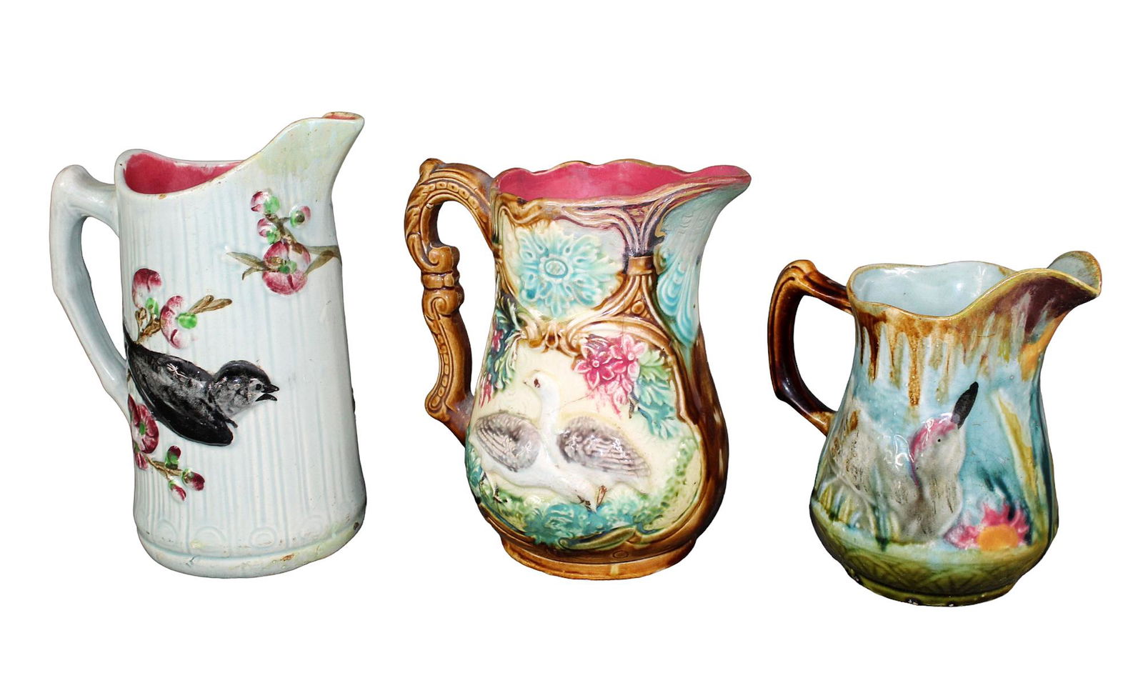 Lot of 3 French Majolica pitchers (1 of 7)