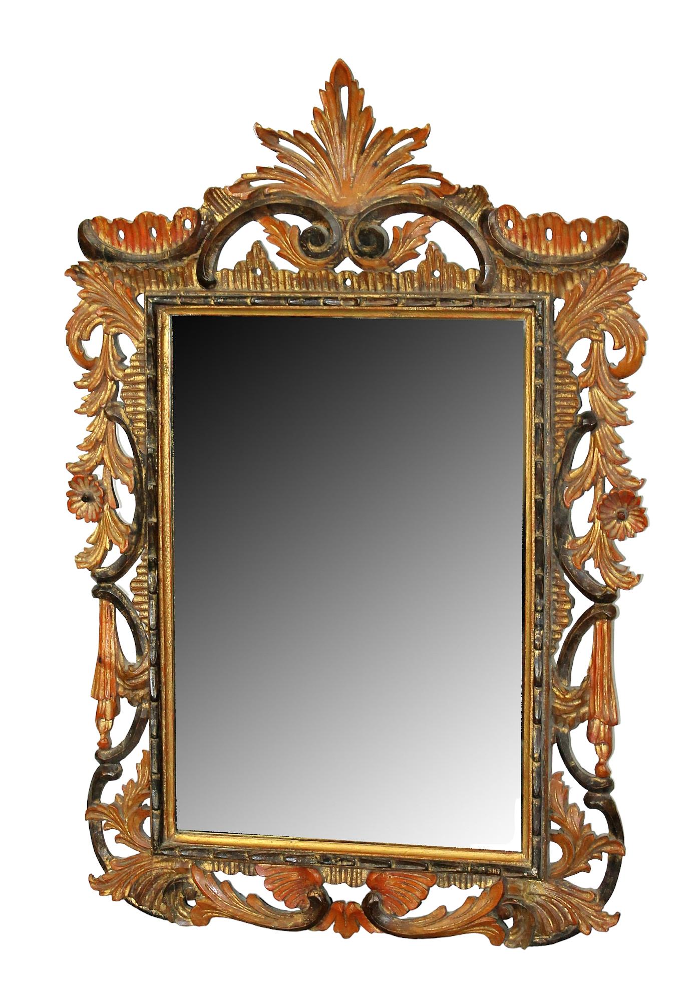 Italian pierce carved and polychrome mirror (1 of 9)