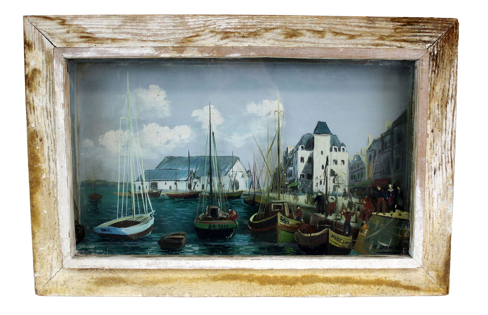 A. Labarde (French, XX) oil on linen painting sailboats in harbor (1 of 7)