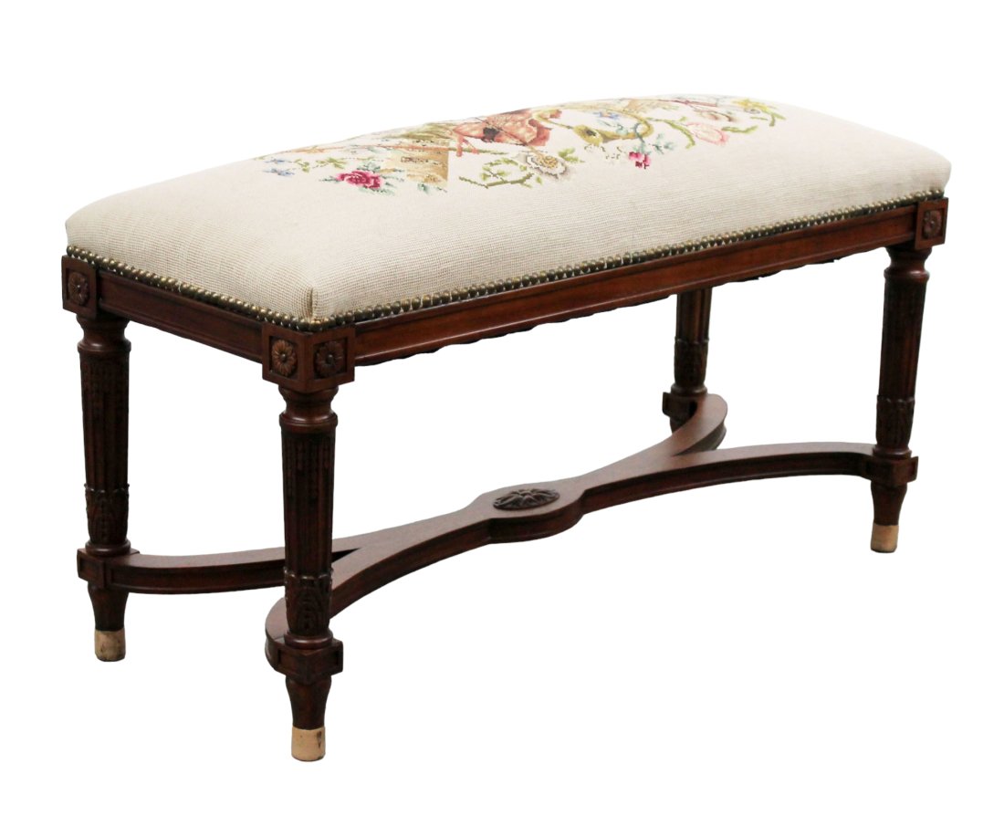 French Louis XVI style backless bench with needlepoint seat (1 of 8)