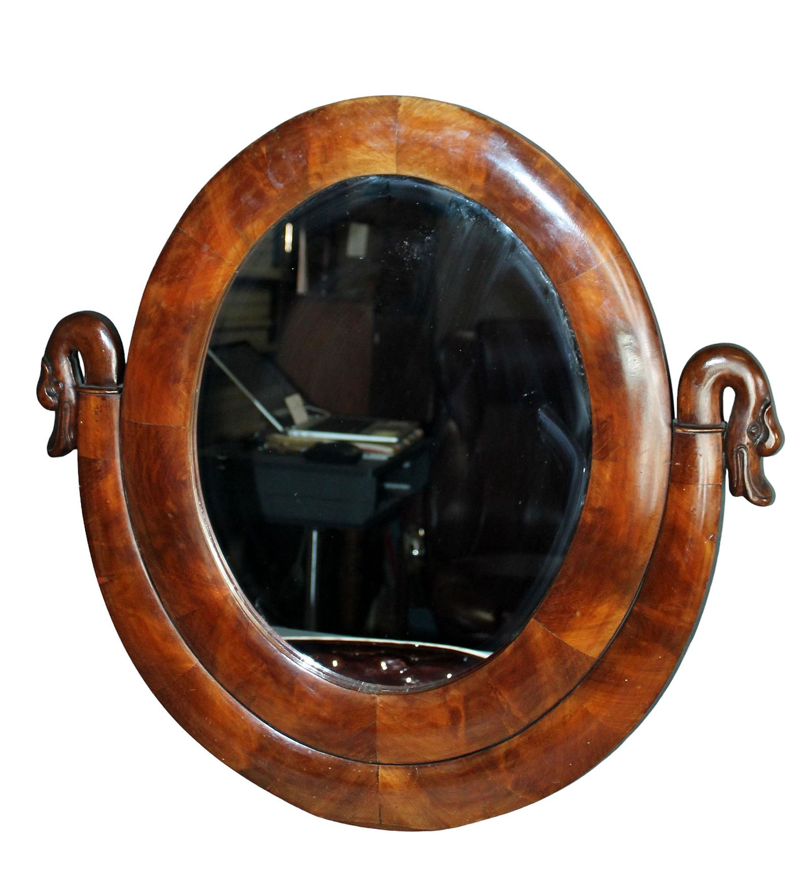 French Empire Revival oval mirror with swans (1 of 7)