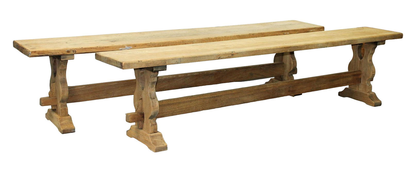 Pair of French bleached oak trestle base backless benches (1 of 6)