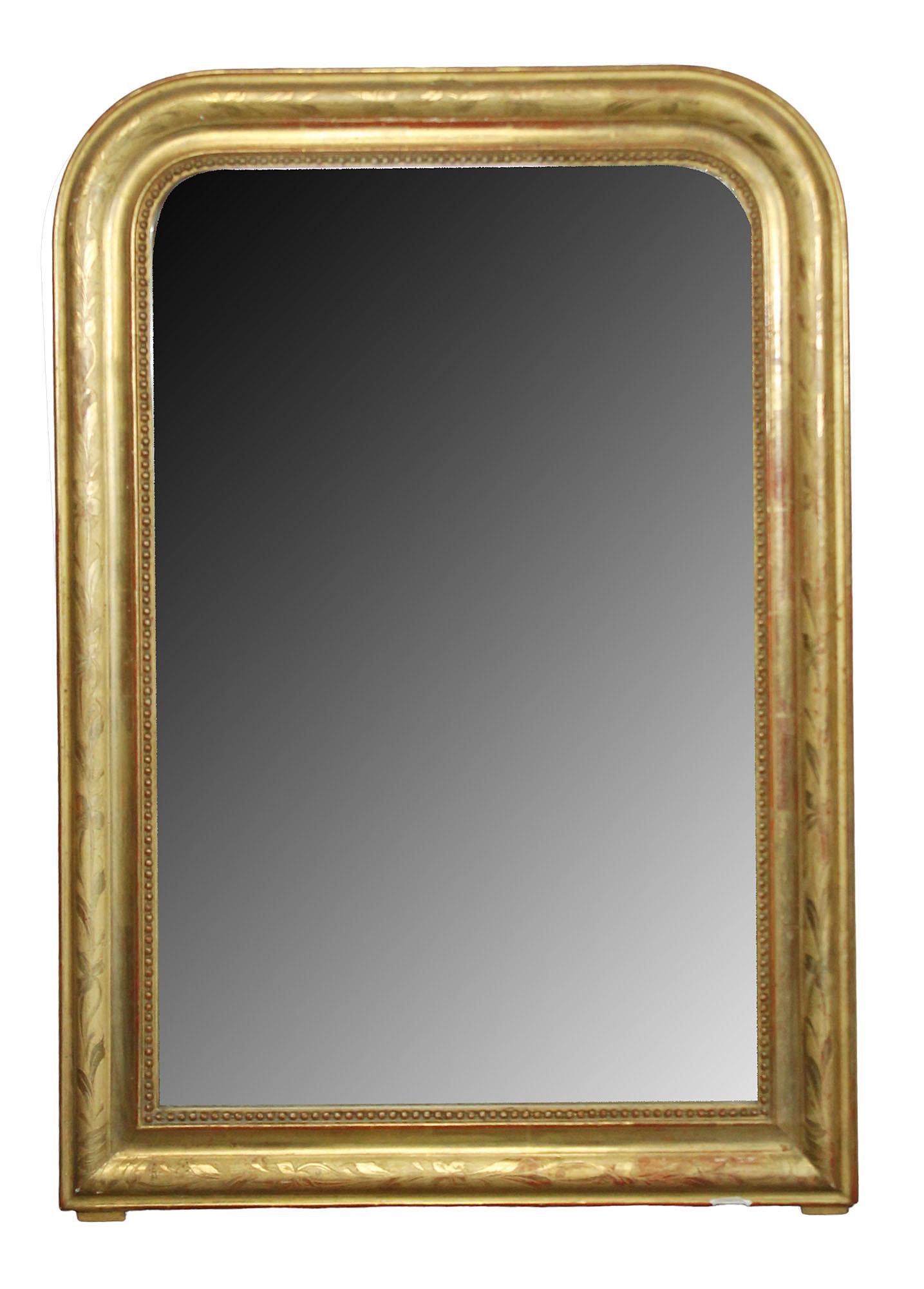 French Louis Philippe gold leaf mirror: French Louis Philippe gold leaf mirror. 19th century. 34 1/2"h x 24"w