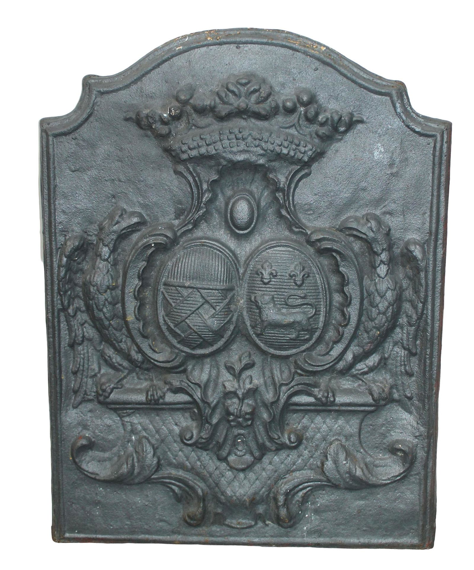 French iron fire back panel with crest (1 of 6)