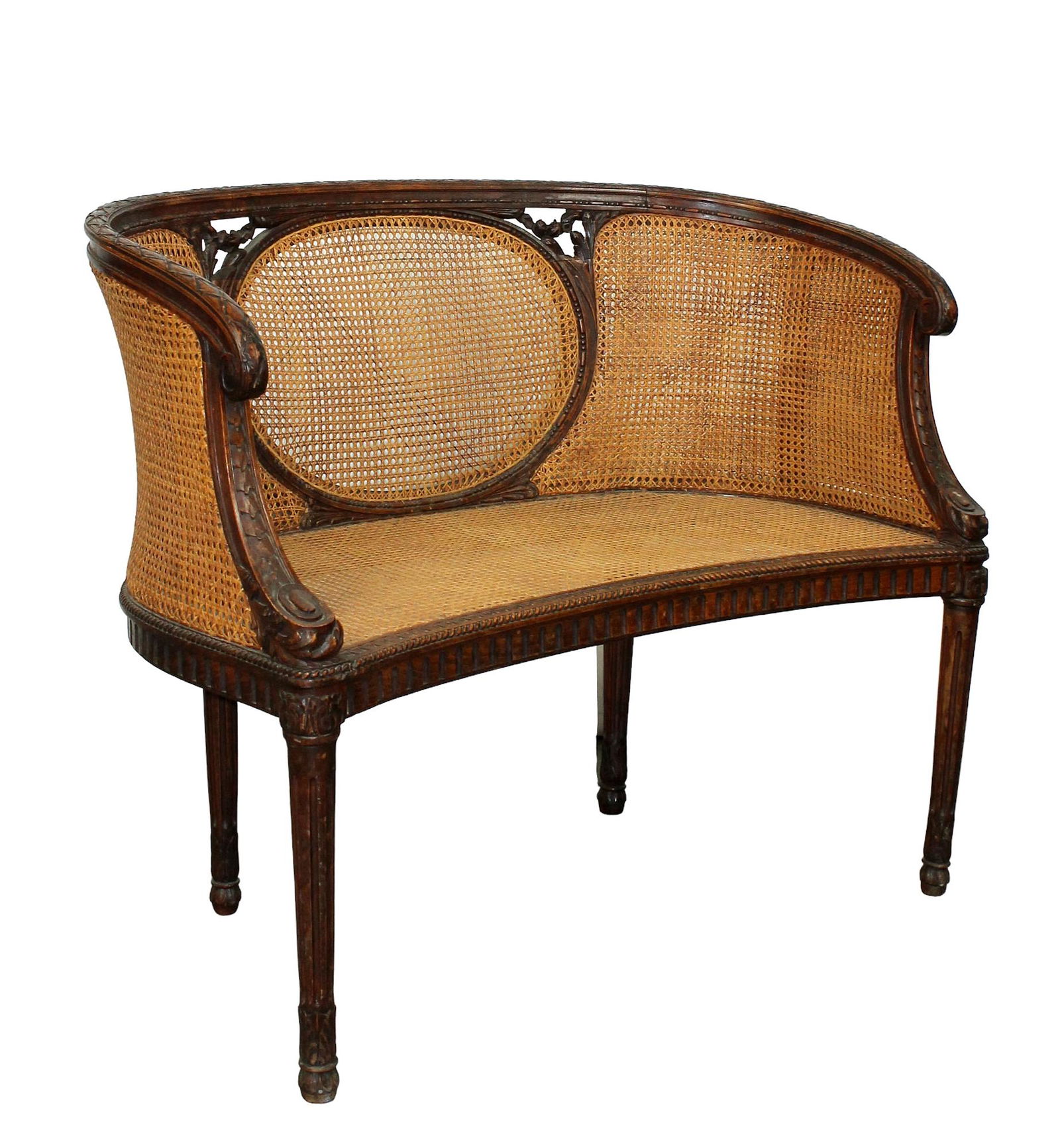 French Louis XVI curved loveseat with cane seat and back (1 of 8)