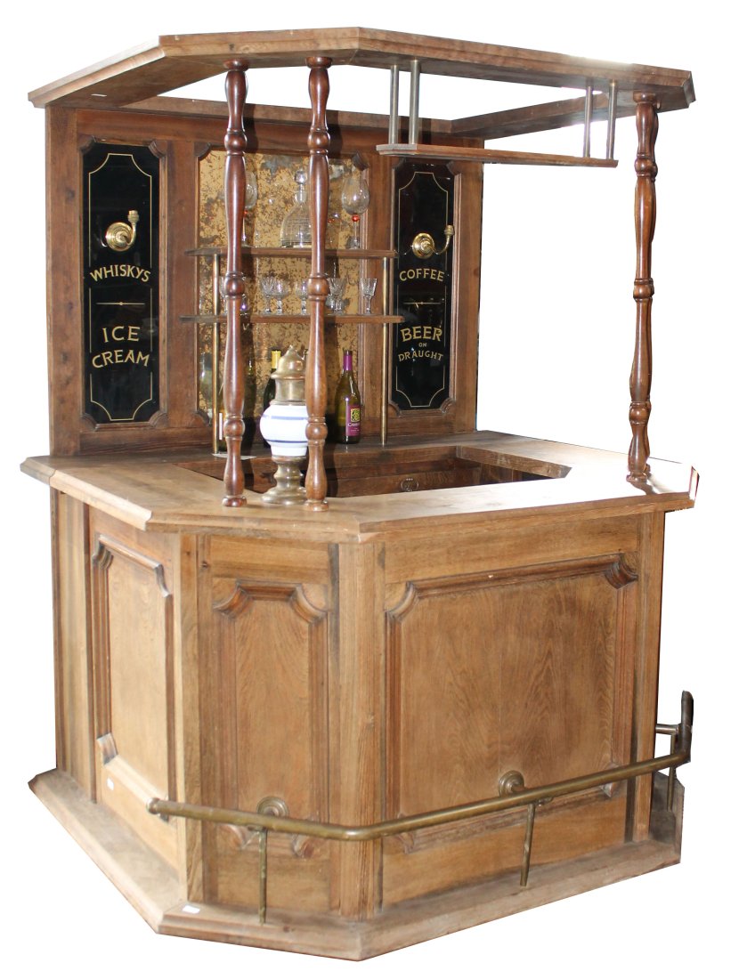 English pub style home bar in pine with reverse painted mirrors (1 of 8)