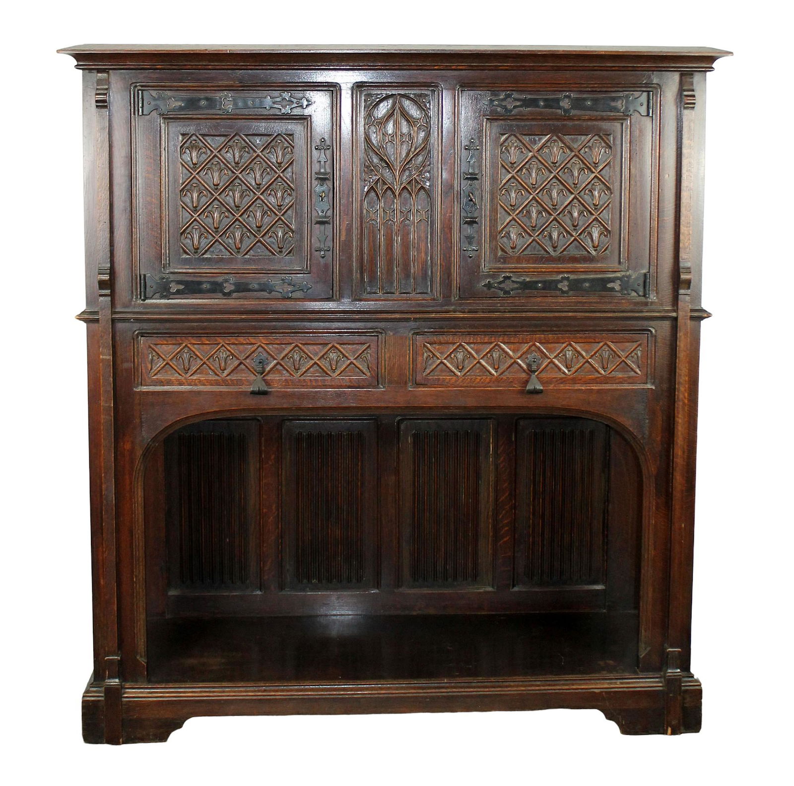 French Gothic Revival cabinet in carved oak (1 of 9)