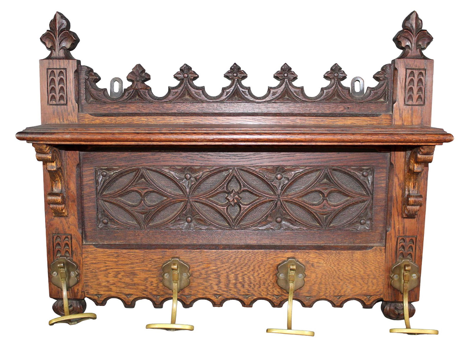 French Gothic Revival carved oak coat rack (1 of 10)